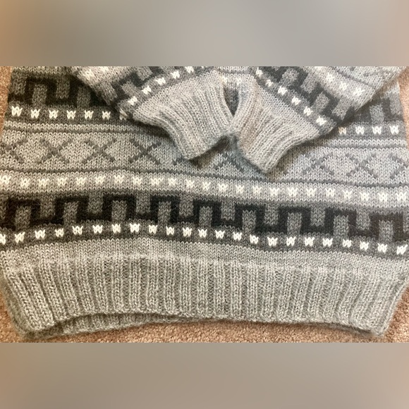 Unisex Alpaca Wool Sweater M/L Hand Knit Peru Alpakina Pullover Gray Black Cozy - Picture 5 of 14